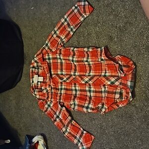 18 month 2 peice outfit. Plaid long sleeved onesie with jeans with suspenders